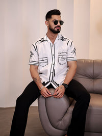 Eszett Graphic Printed Spread Collar Short Sleeves Regular Fit Pure Cotton Casual Shirt