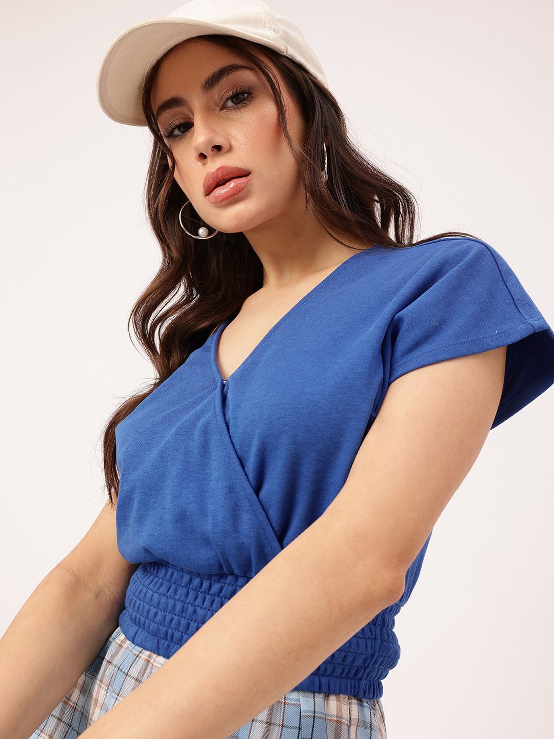 DressBerry Cobalt Cool Wrap Style Blouson Crop Top