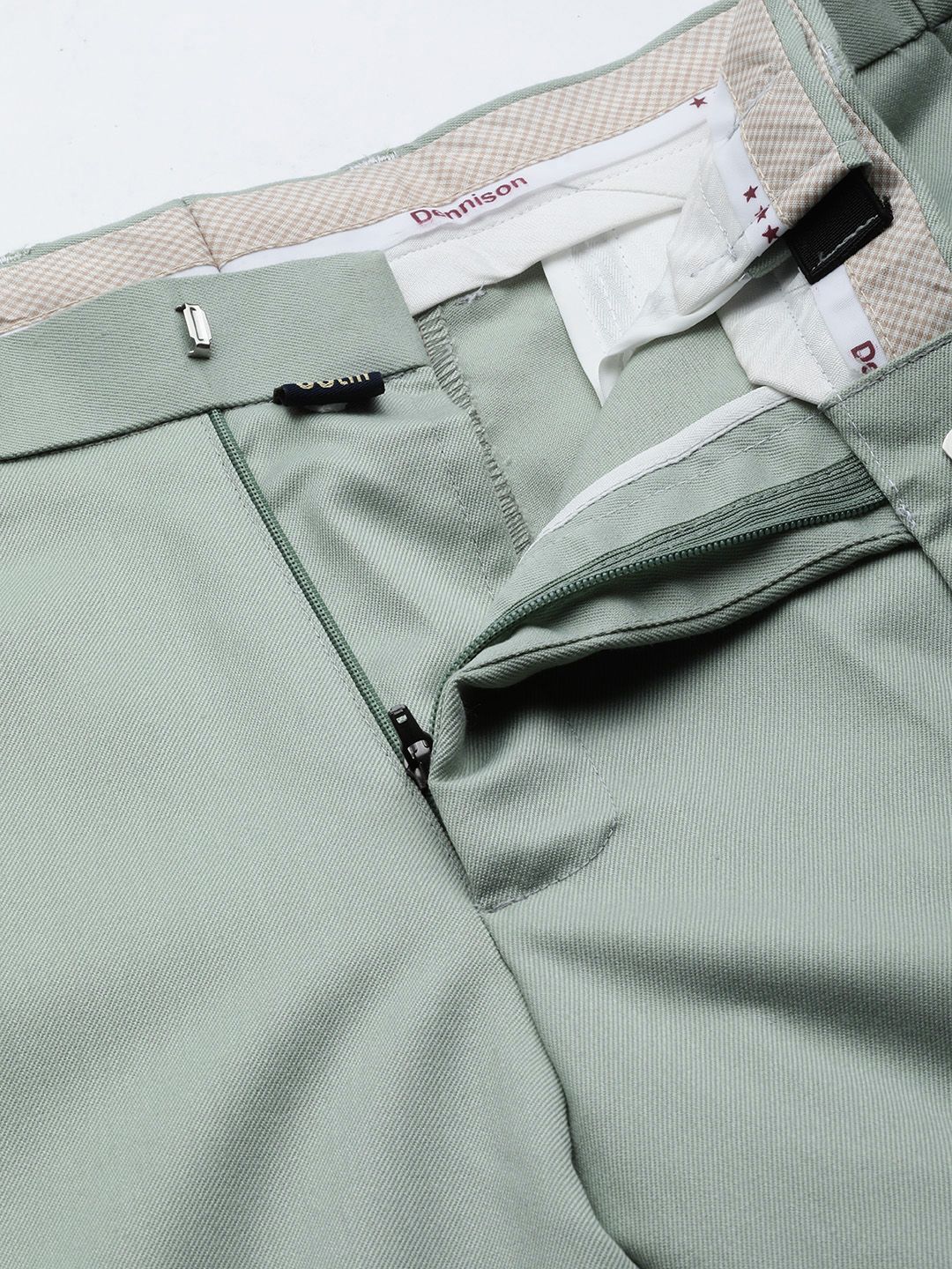 DENNISON Men Green Solid Smart Auto Fit Waist Formal Trousers