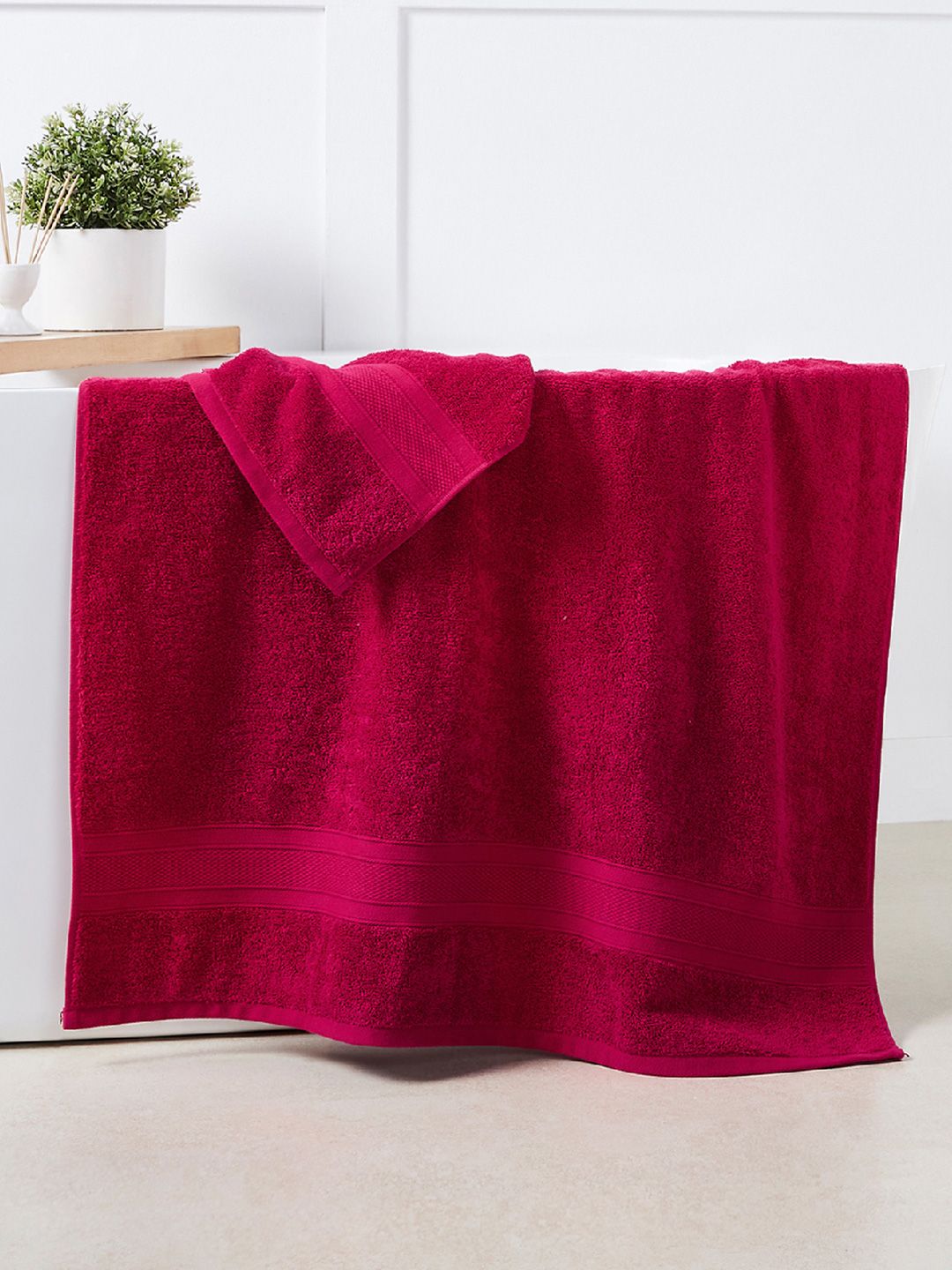 MYTRIDENT Unisex Set Of 6 Red Solid 500 GSM Towels