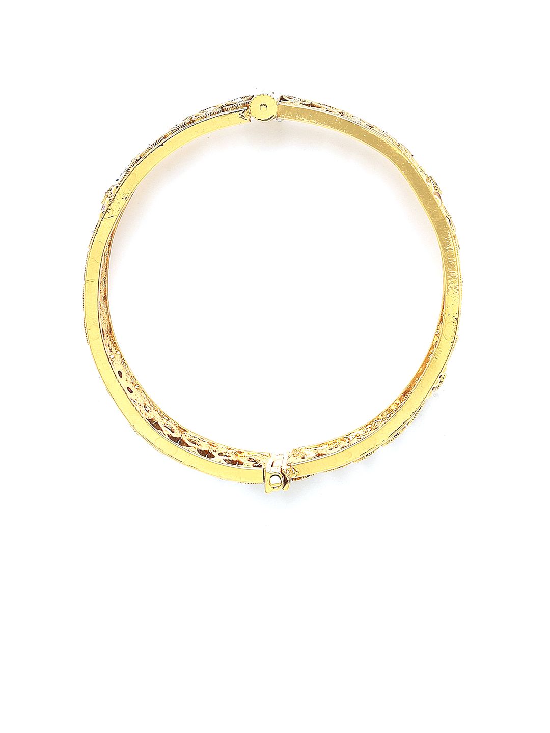 KARATCART Set of 2 Gold Plated Kundan Studded Antique Bangles