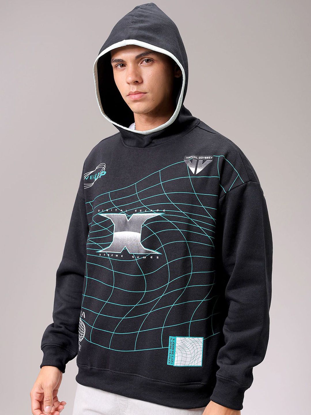 The Indian Garage Co Men Black Printed Long Sleeves Hooded Neck Sweatshirt