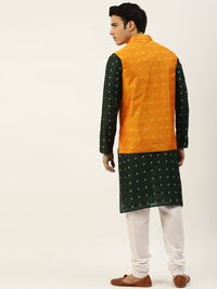 SOJANYA Men Green Self Design Kurta with Churidar & Nehru Jacket