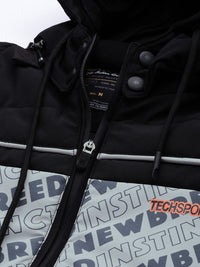 The Indian Garage Co Men Typographic Print Slim Fit Puffer Jacket with Detachable Hood