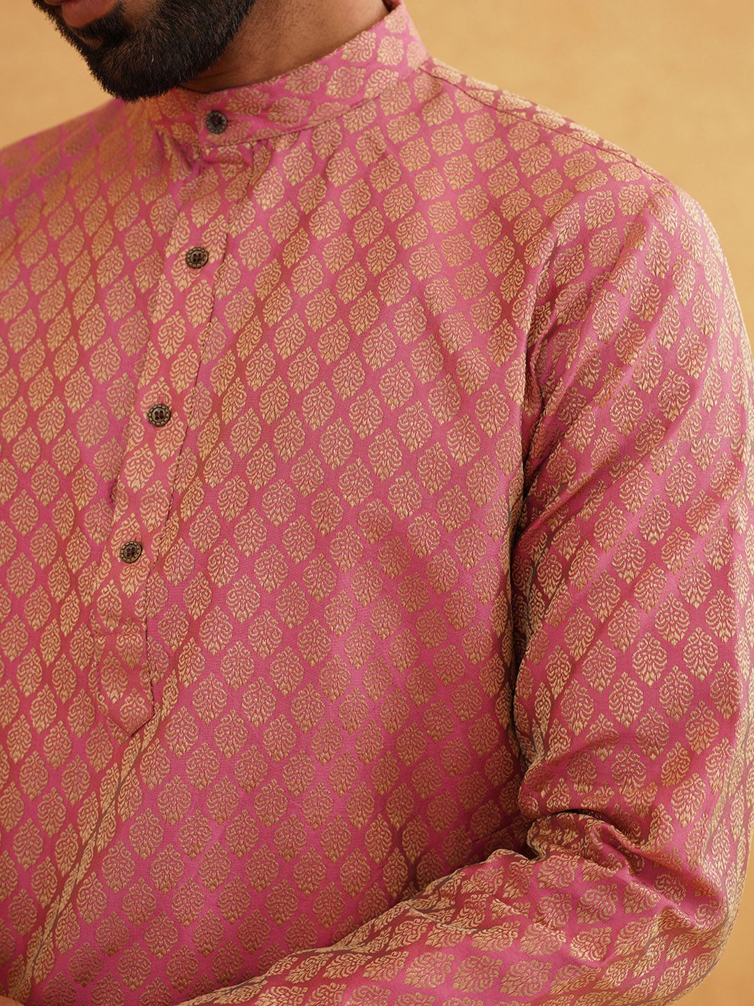 SOJANYA Ethnic Motif Woven Design Mandarin Collar Straight Kurta With Churidar