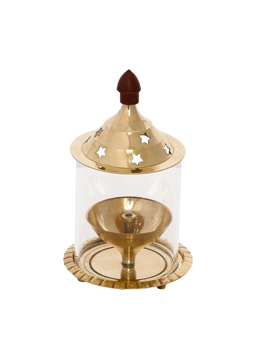 eCraftIndia Gold-Toned Brass Akhand Diya with Glass