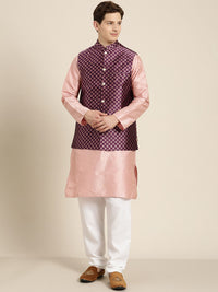 SOJANYA Men Pink Striped Kurta with Pyjamas  & Nehru Jacket