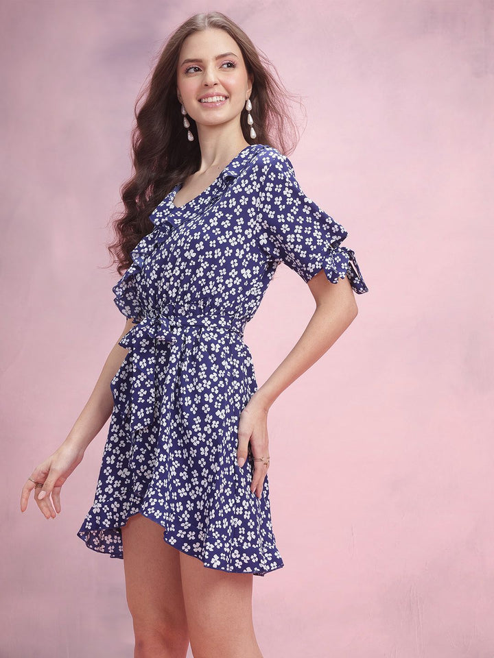 DressBerry Floral Print Ruffle Detail A-Line  Dress