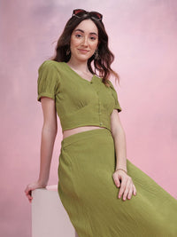 DressBerry Crinkle Cropped  Top & Midi Skirt