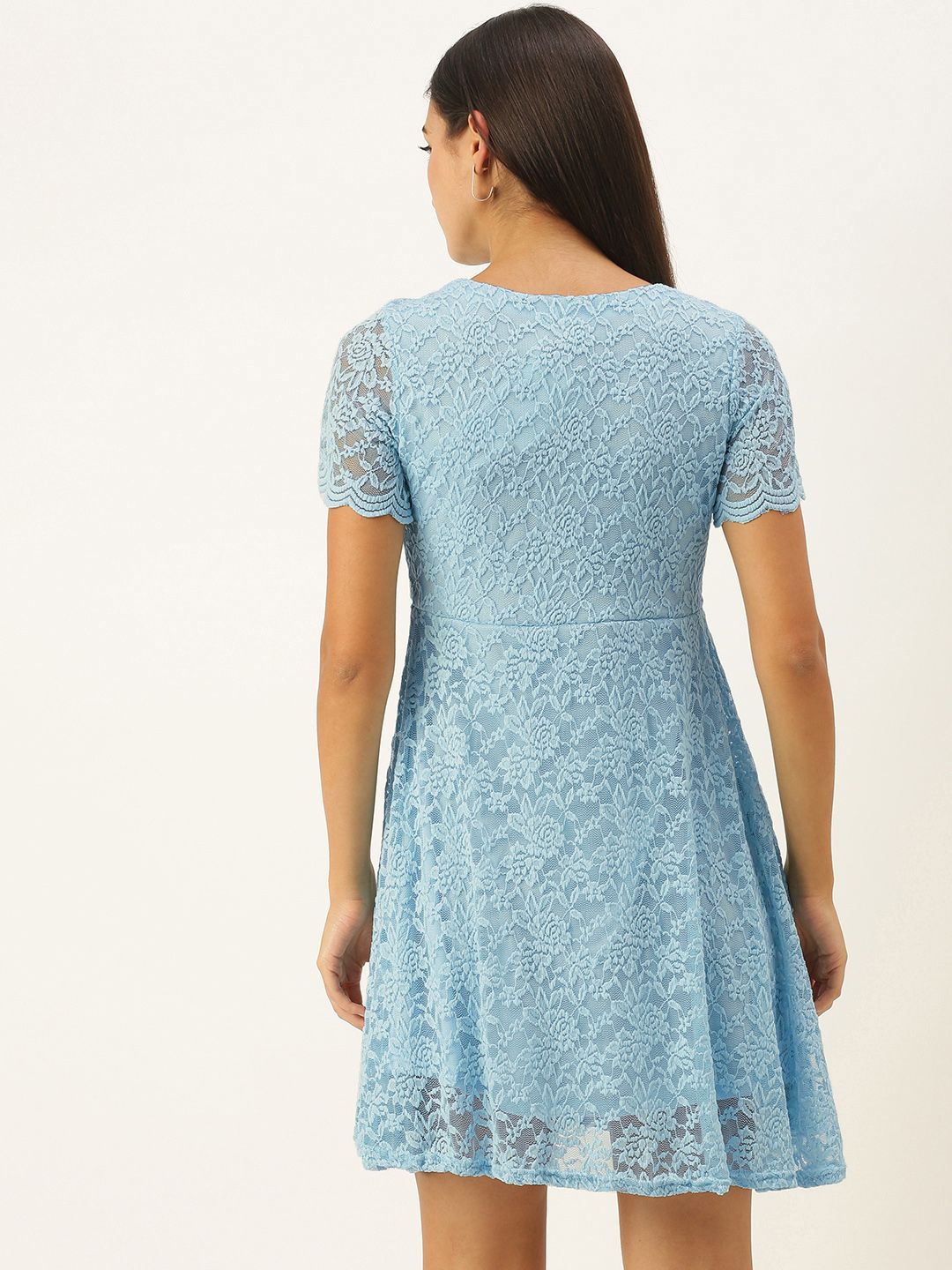 AND Women Blue Lace Inserts A-Line Dress