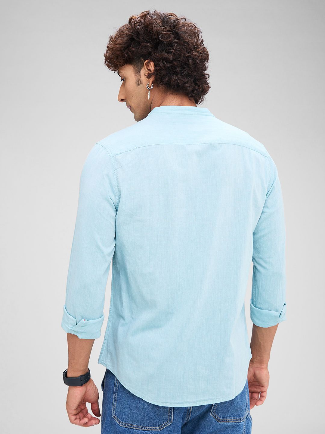 VASTRADO Classic Slim Fit Mandarin Collar Cotton Casual Shirt