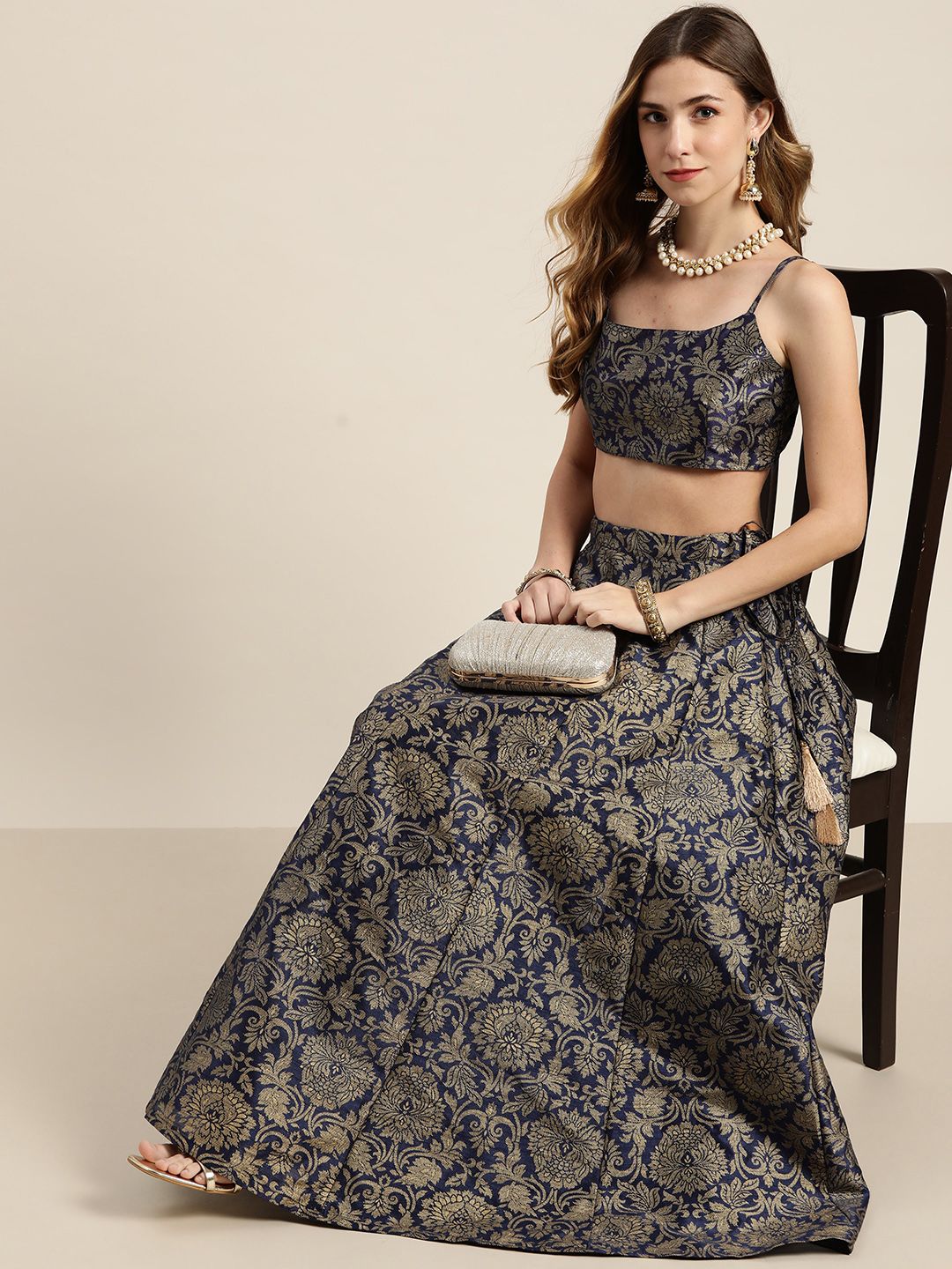 Shae by SASSAFRAS Women Deep Navy Blue Floral Skirt