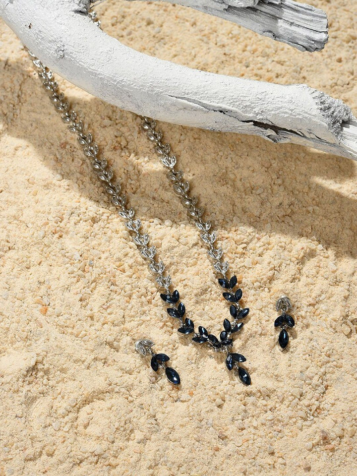 SOHI Silver-Plated Black Stone Studded Jewellery Set