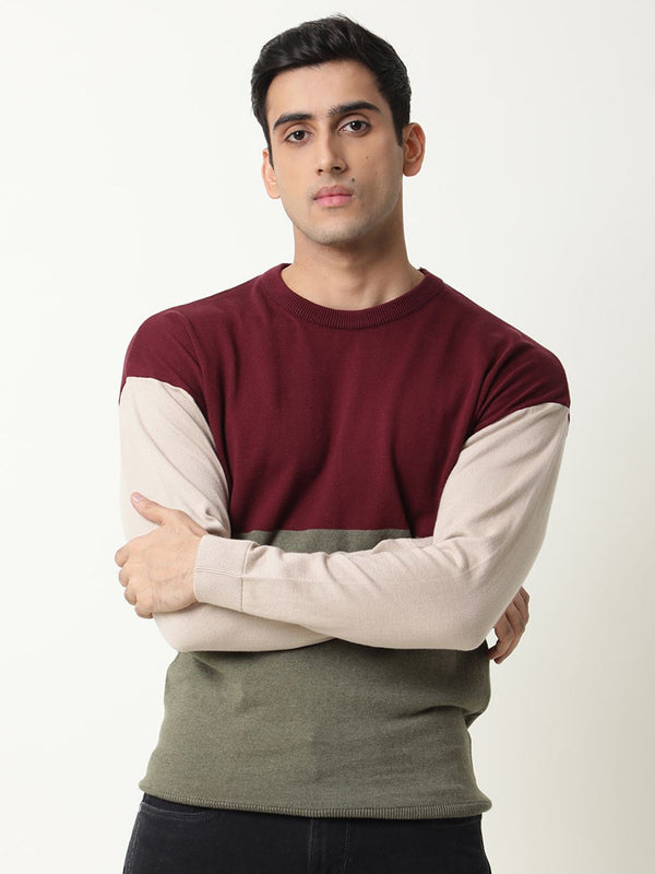 RARE RABBIT Men Tanko Slim Fit Colourblocked Pullover Sweater