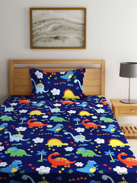 KLOTTHE Kids Cartoon Characters Printed 300 TC Fitted Single Bedsheet with 1 Pillow Cover