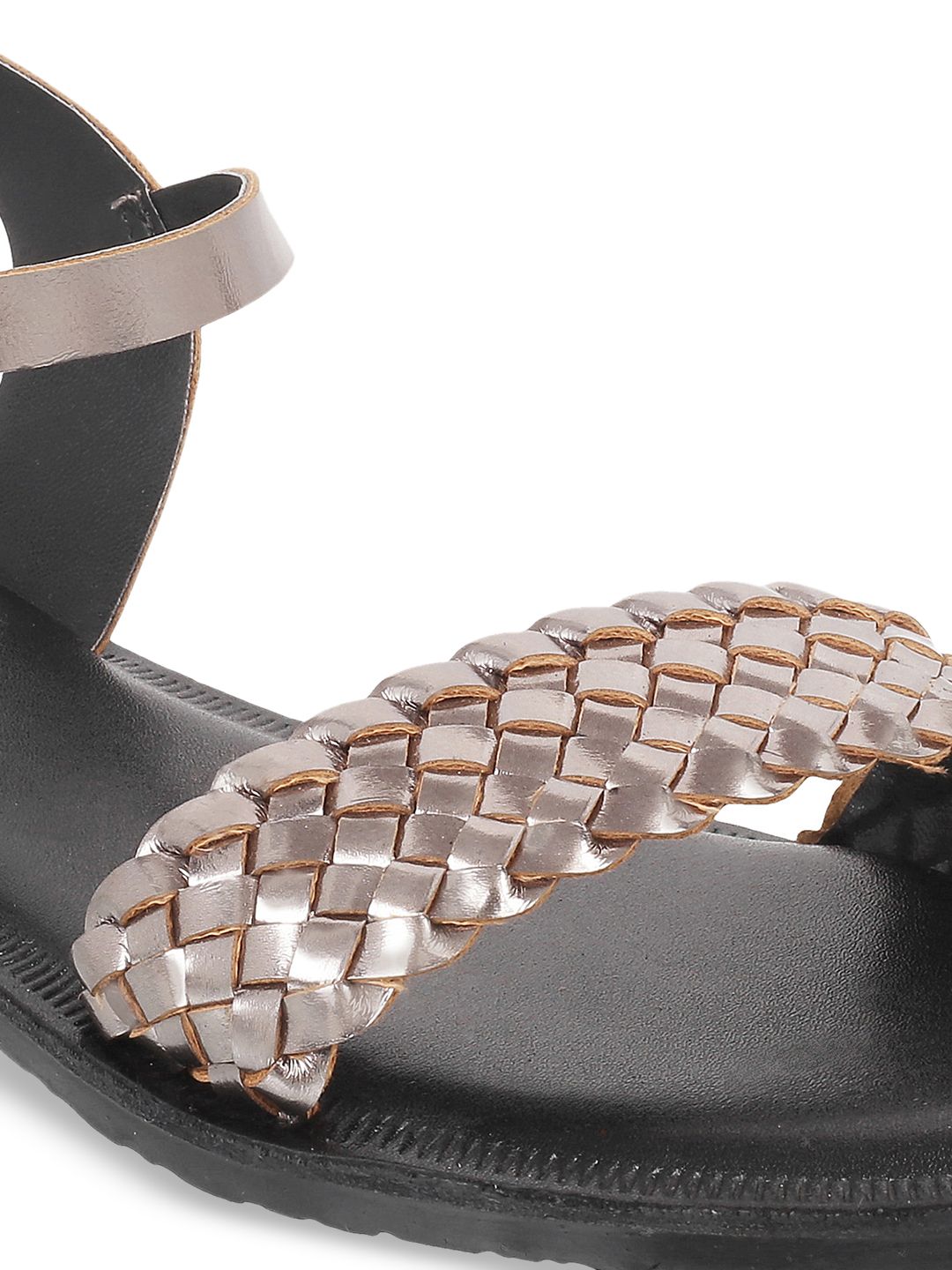 Metro Women Taupe Woven Design Open Toe Flats
