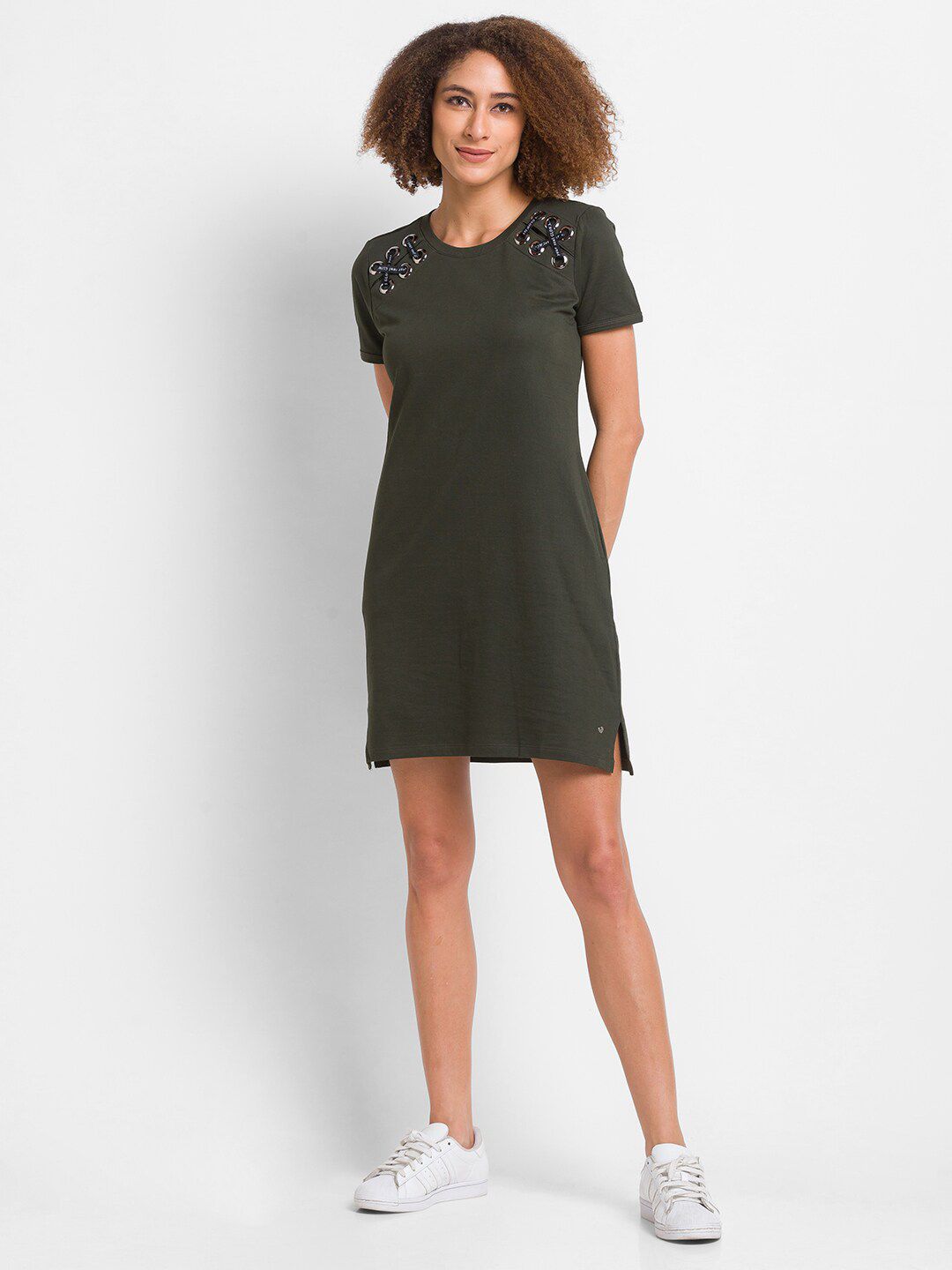 SPYKAR Green & rosin Embellished T-shirt Dress