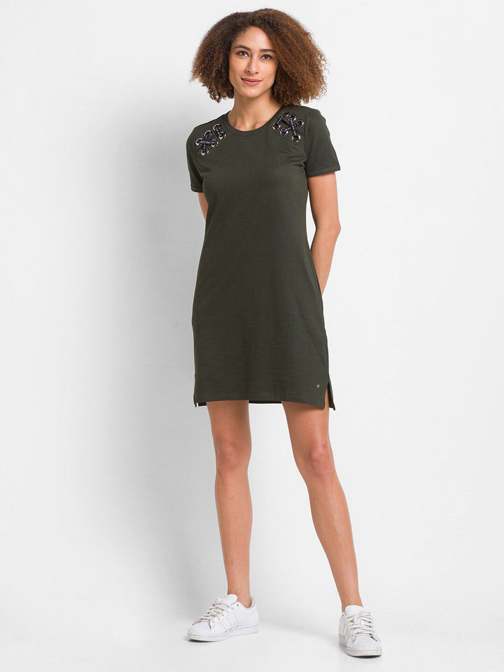 SPYKAR Green & rosin Embellished T-shirt Dress