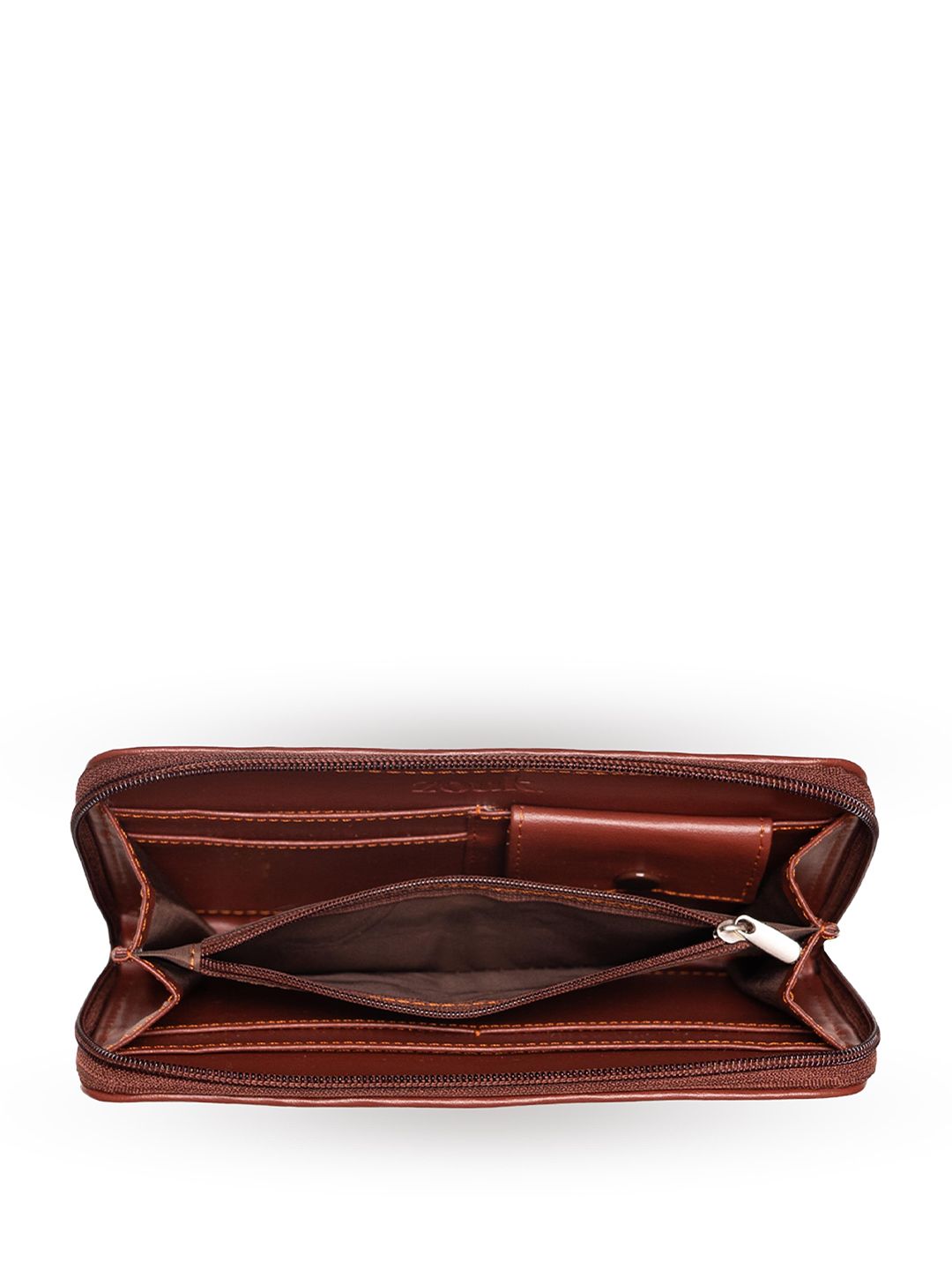 ZOUK Women Peach-Coloured Printed Vegan Leather Zip Around Sustainable Wallet