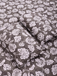 KLOTTHE Brown & White Printed 300 TC Double Bedsheet With 2 Pillow Covers- 2.5 m x 2.25 m