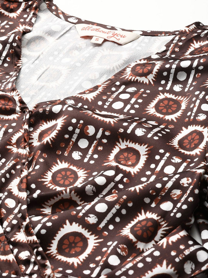 all about you Satin Finish Printed Puff Sleeves Wrap Crop Top