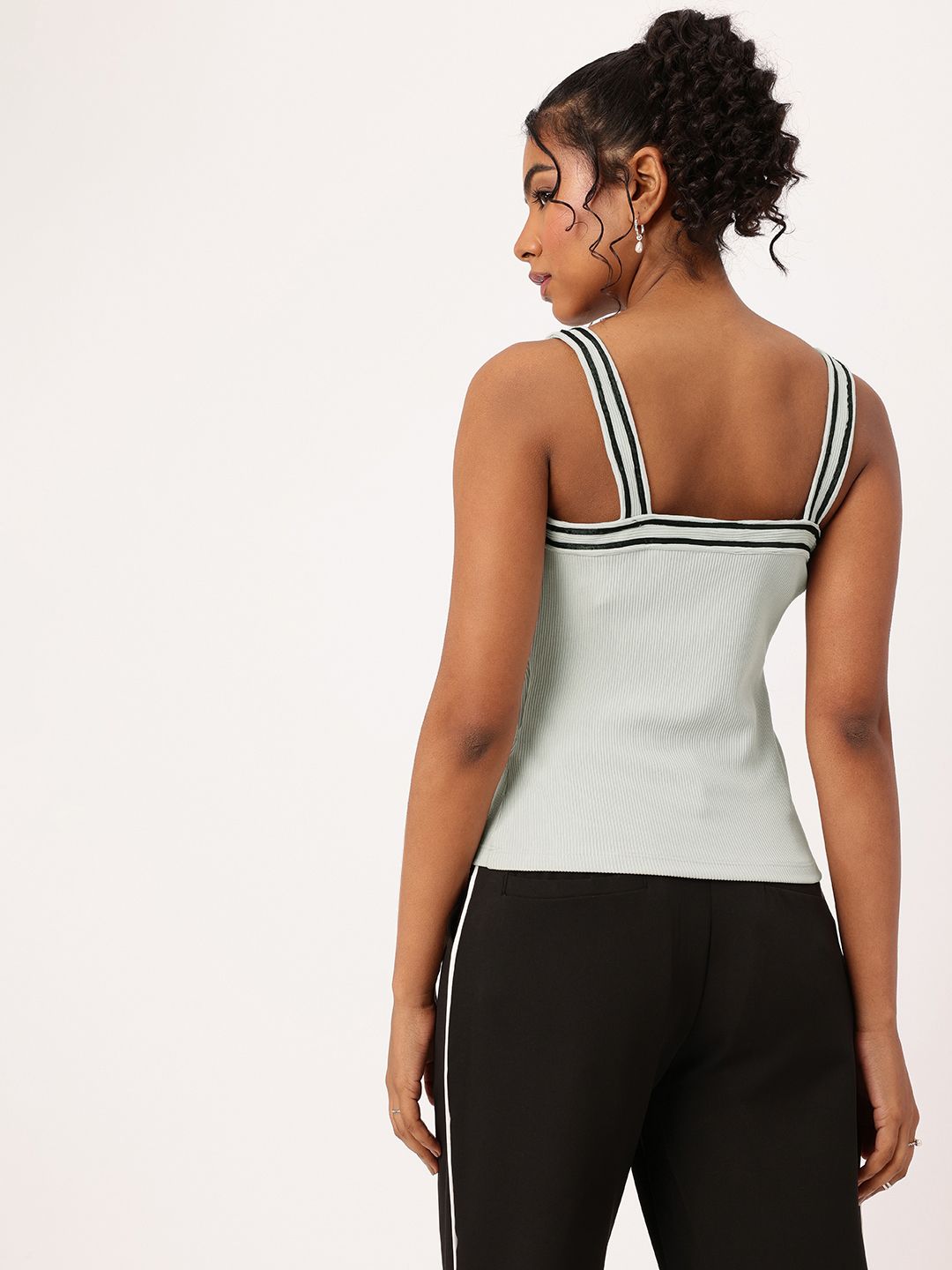 DressBerry Soft Girl Aesthetic Bow Detailed Ribbed Top