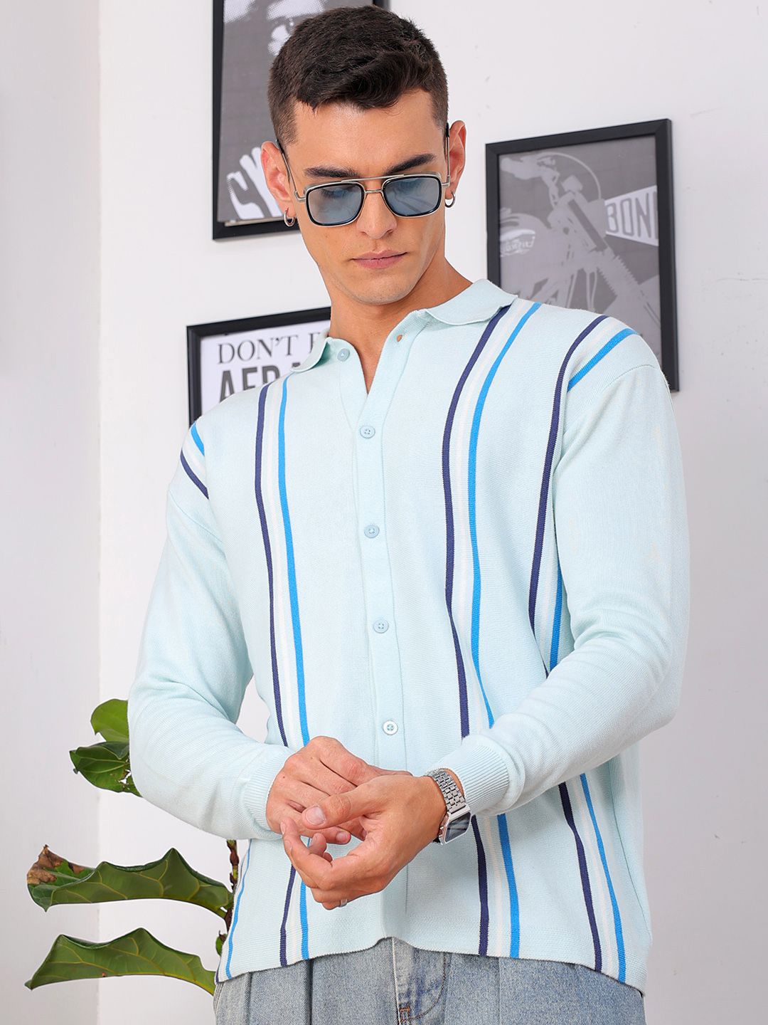 The Indian Garage Co Men Relaxed Fit Striped Flat Knit Polo Resortwear Shirt