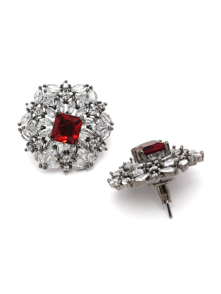 KARATCART Silver-Plated Cubic Zirconia Studded Contemporary Stud Earrings