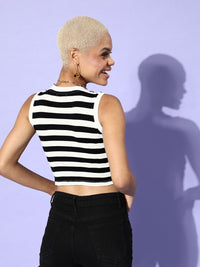 SASSAFRAS Black & White Striped Monochrome Tank Crop Top