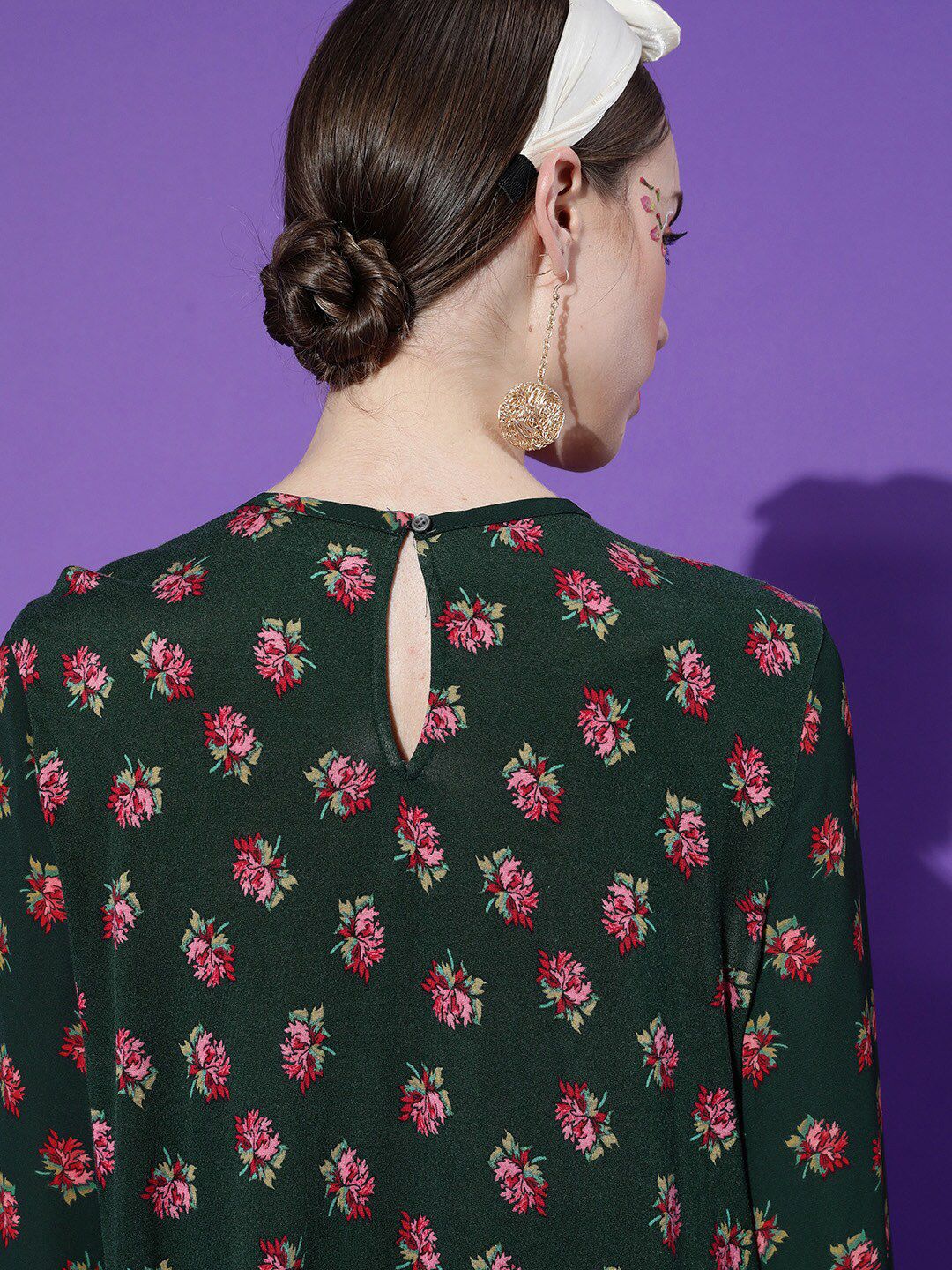 STREET 9 Women Green Floral Print Crepe Top