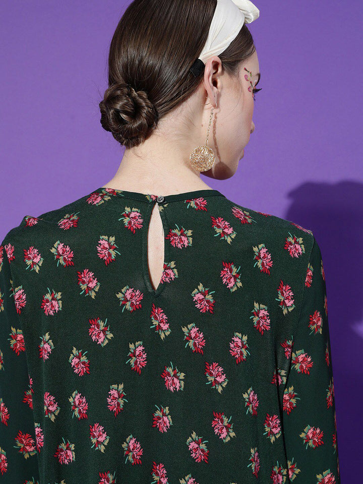 STREET 9 Women Green Floral Print Crepe Top