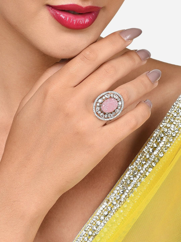 Cincin Jari Boleh Laras Mutiara Zaveri Bersalut Perak CZ