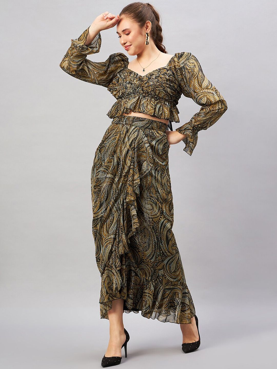 Antheaa Printed Top With Skirt