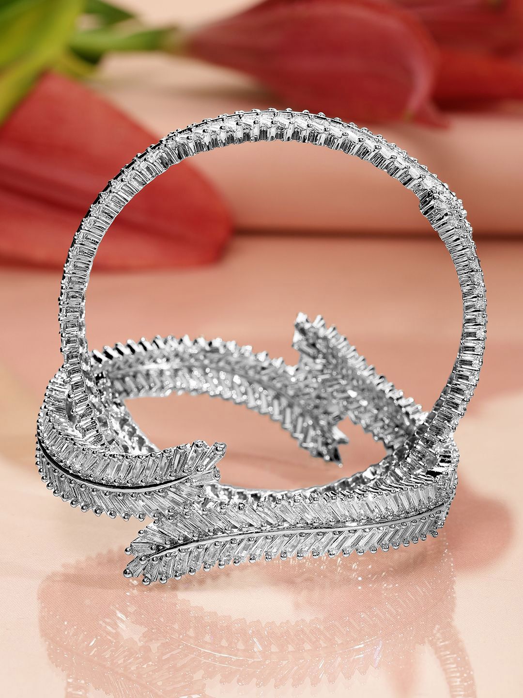 Rubans Set of 2 Rhodium Plated AD & Cubic Zirconia Studded Premium Bangles