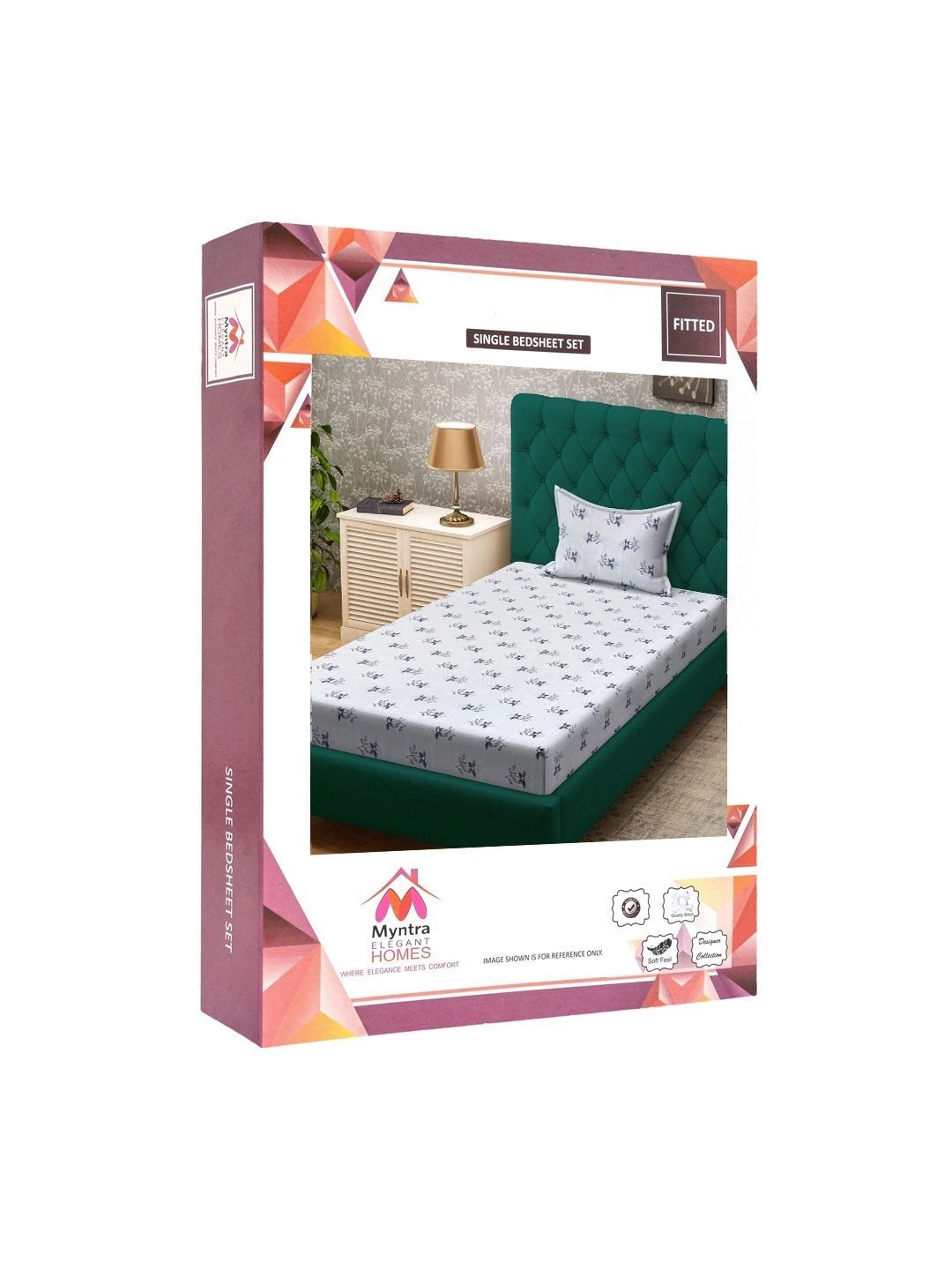 Myntra Elegant Homes White & Grey Floral 300 TC Single Bedsheet with 1 Pillow Covers