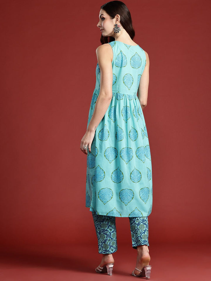 Indo Era Floral Printed Pure Cotton Kurta with Trousers