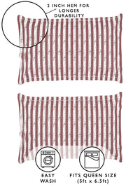 Story@home Arena Maroon & White Striped Microfiber 180 TC Queen Bedsheet & 2 Pillow Covers