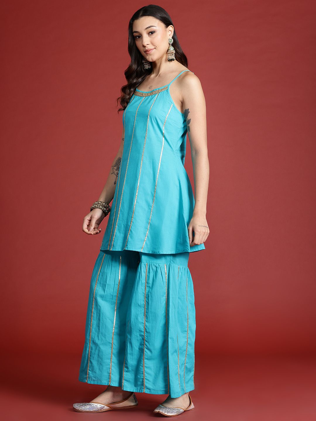 Anouk Tyohar Collection Gotta Patti Pure Cotton Kurti with Sharara & Dupatta