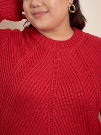 CURVY STREET Plus Size Geometric Self Design Pure Acrylic Pullover
