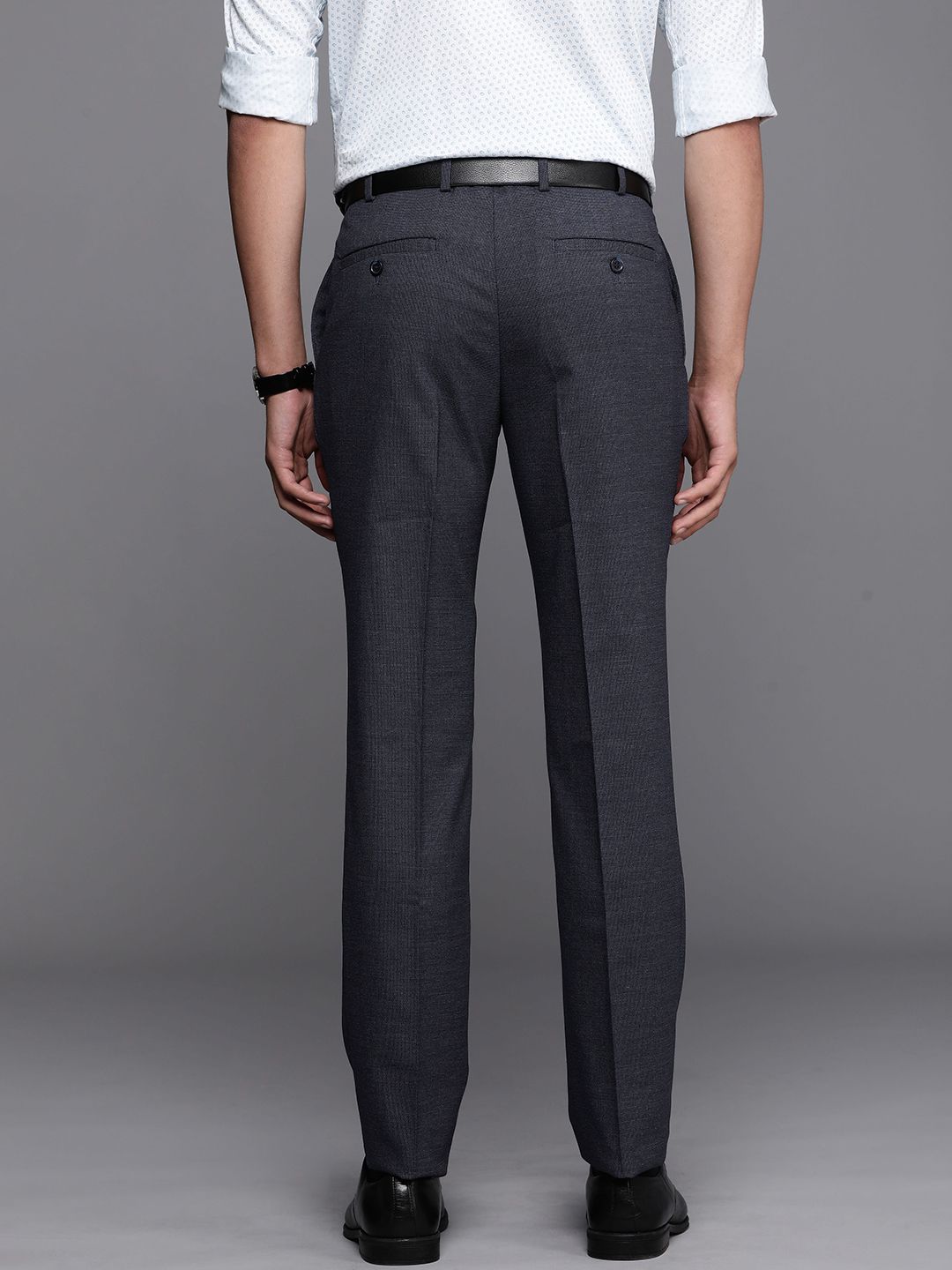 Raymond Men Mid Rise Self Design Textured Slim Fit Formal Trousers