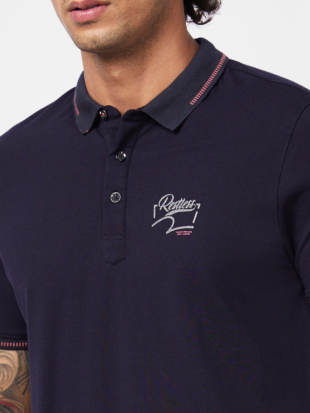 SPYKAR Polo Collar Applique Slim Fit Cotton Casual T-Shirt