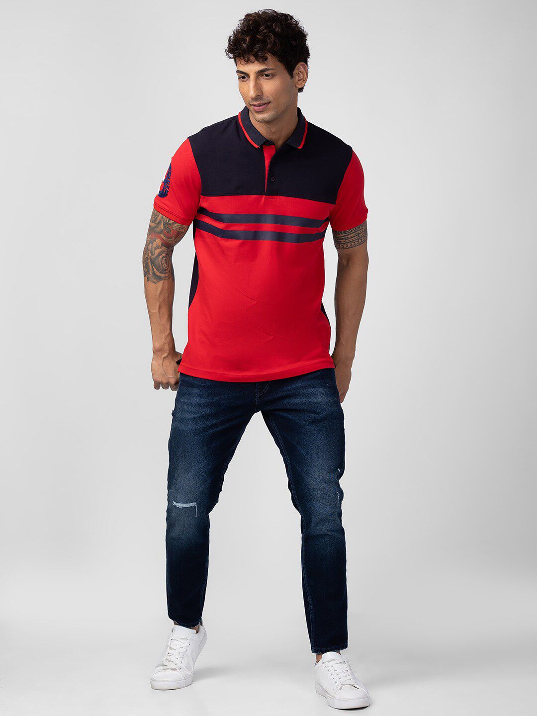 SPYKAR Men Colourblocked Polo Collar Slim Fit T-shirt