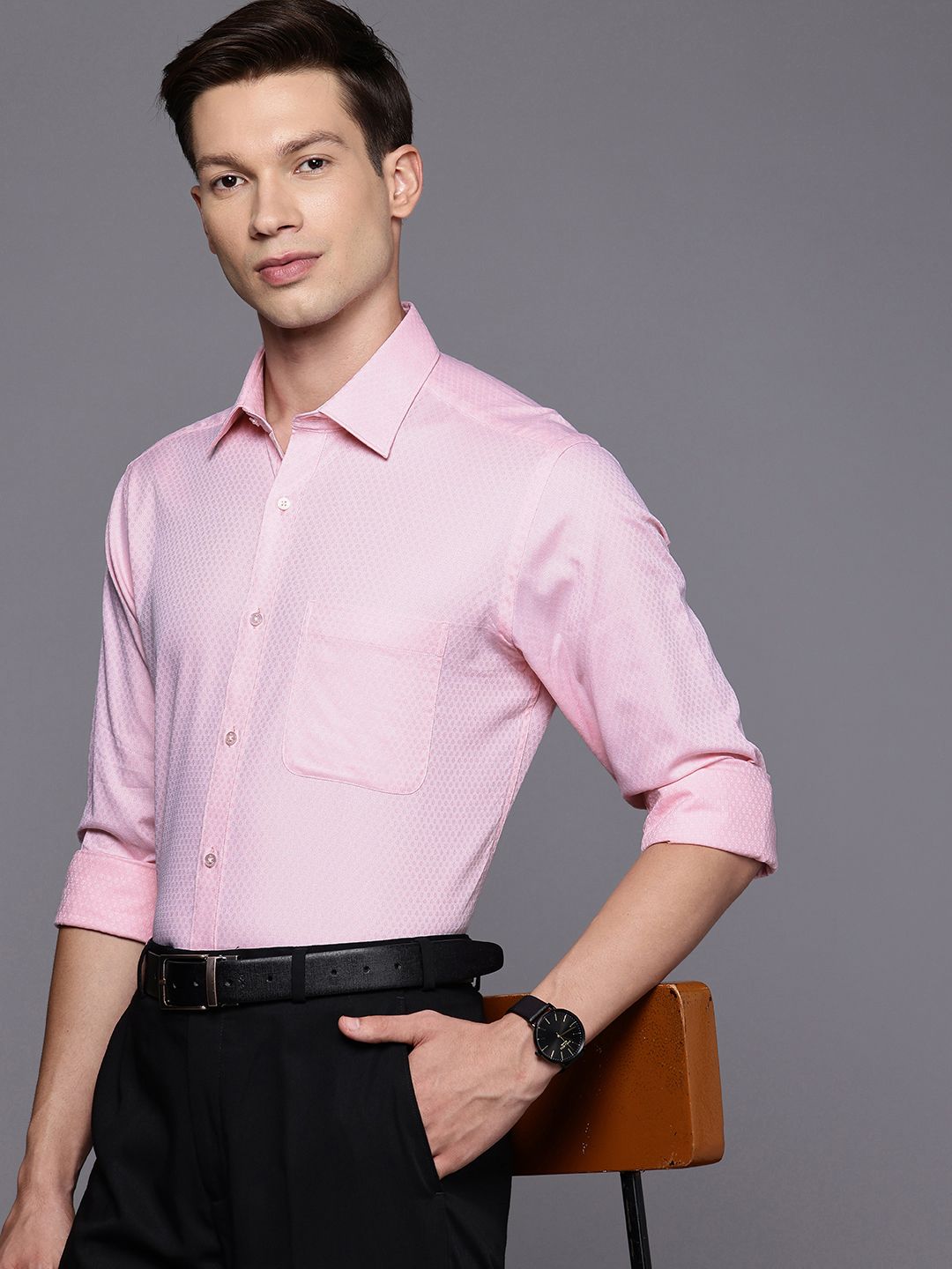 Raymond Pure Cotton Self-Design Slim Fit Formal Shirt