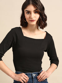 all about you Women Black Solid Square Neck Top