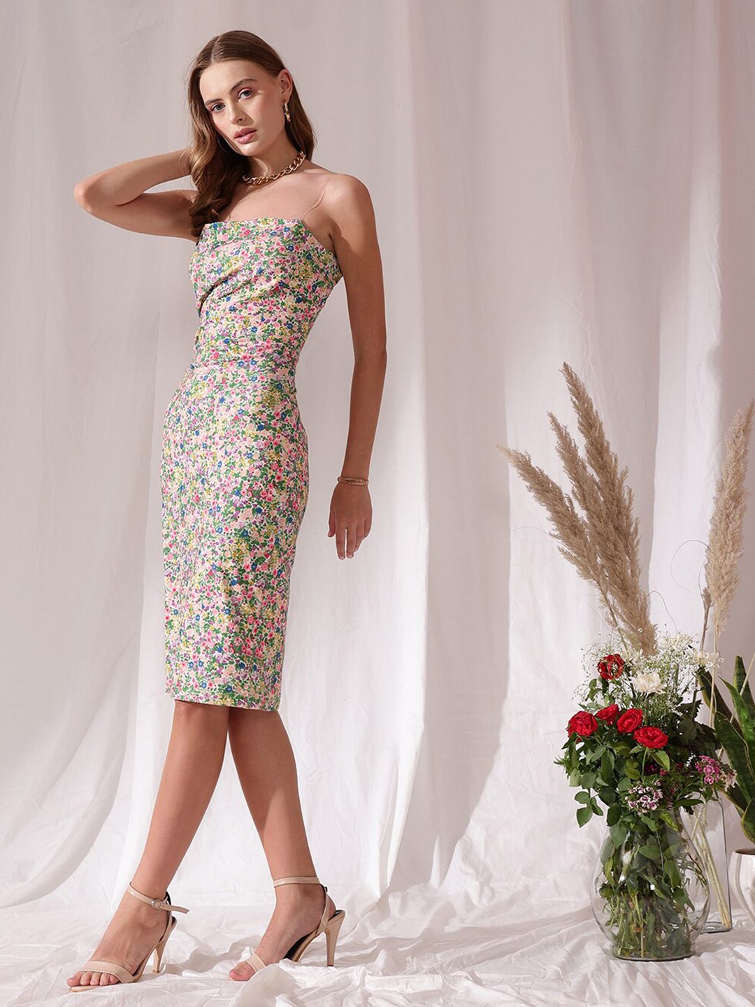 STREET 9 Off Shoulder Floral Printed Sheath Dress