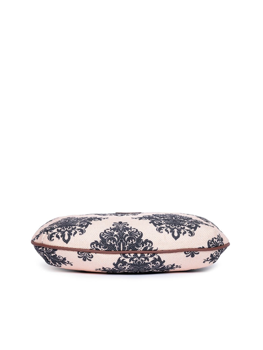 ZOUK Peach-Coloured & Black Ethnic Motifs Printed Sling Bag