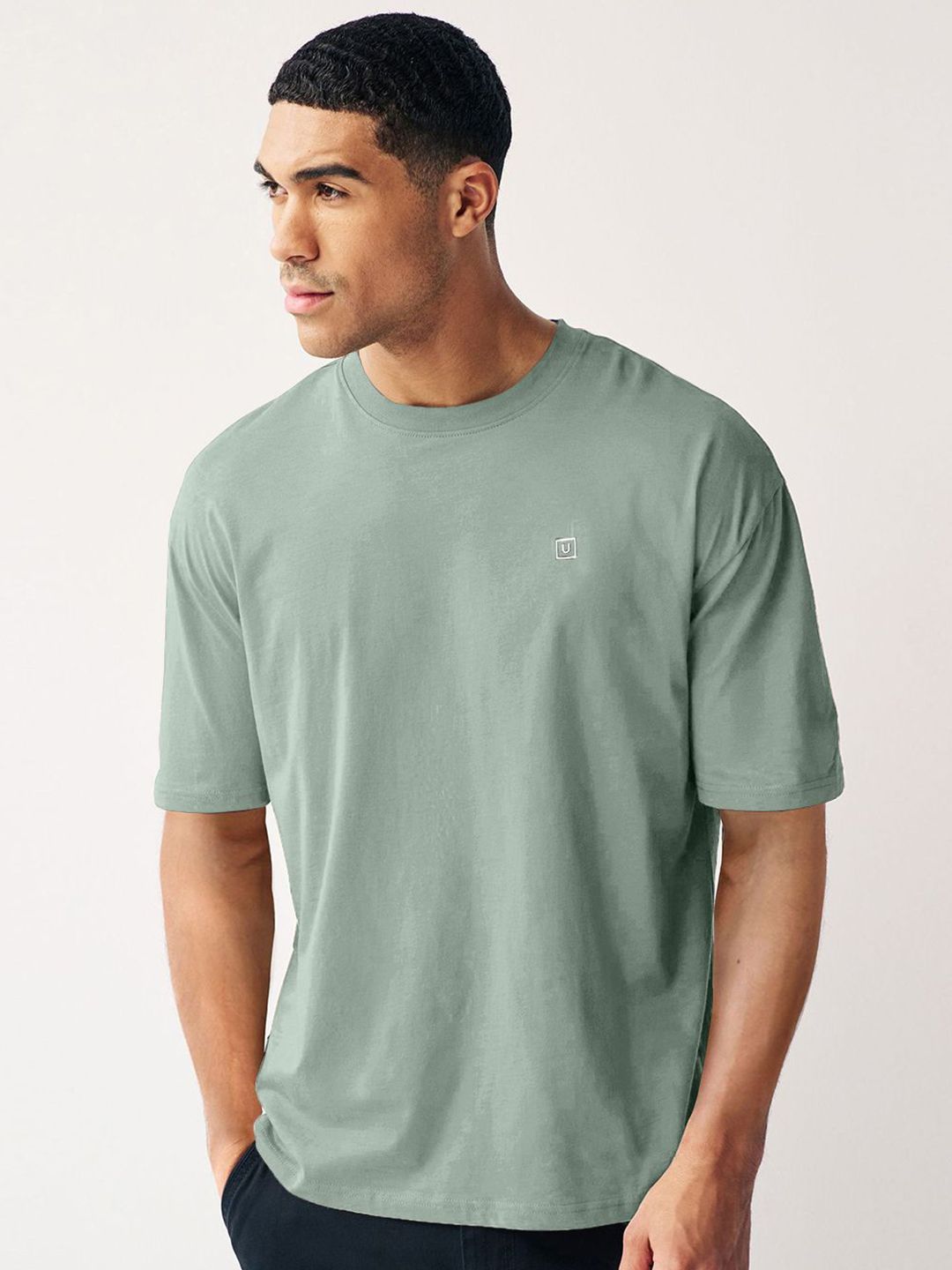 Urbano Fashion Men Solid Round Neck Cotton Oversized T-shirt