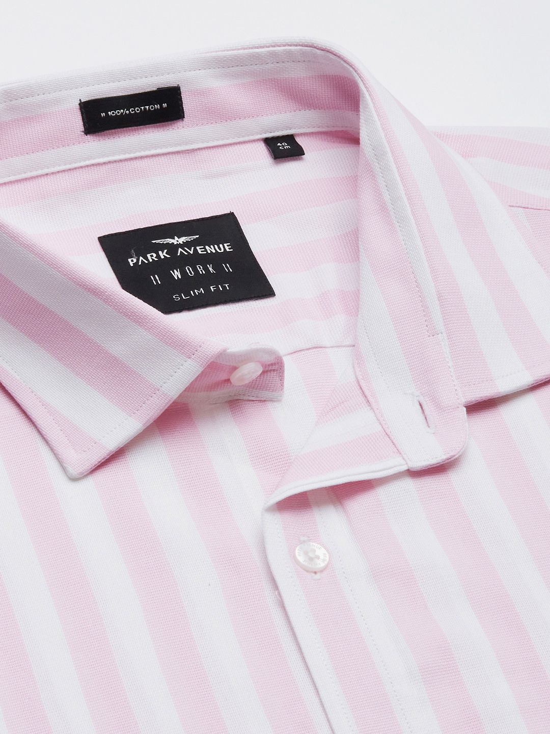 Park Avenue Men White & Pink Slim Fit Striped Formal Shirt