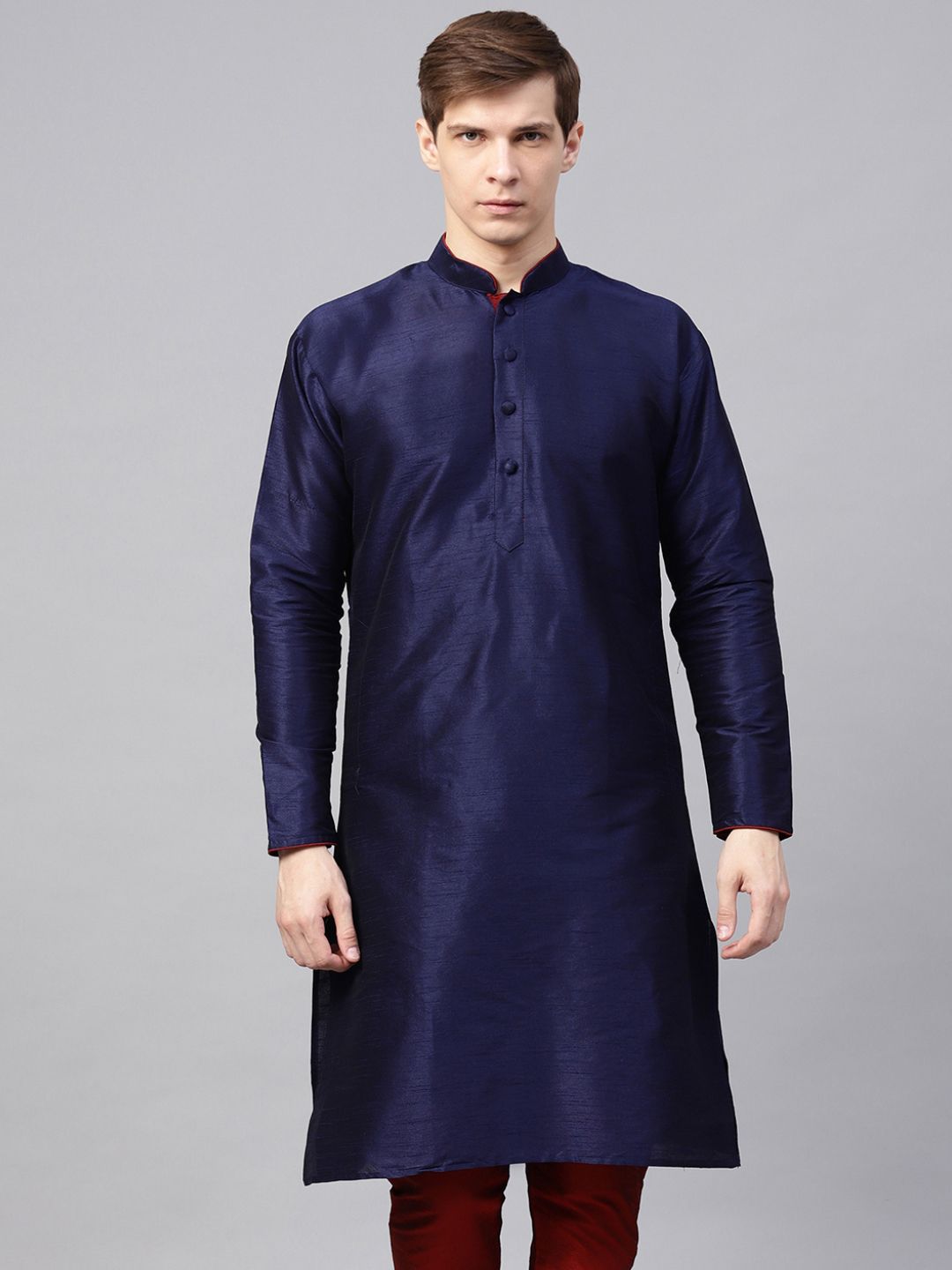 SOJANYA Lelaki Navy Blue Solid Kurta Lurus