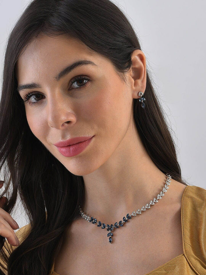 SOHI Silver-Plated Black Stone Studded Jewellery Set
